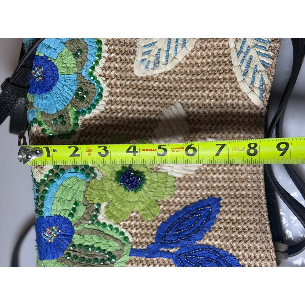 American Leather Co. Auburn Novelty Convertible Crossbody Cool Lagoon Raffia OS - Picture 6 of 9